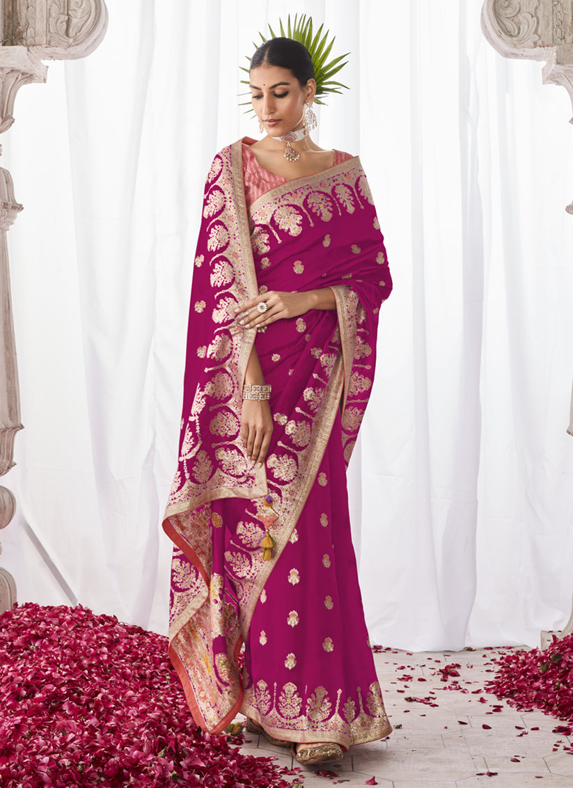 Rani Pink Kora Silk Meenakari Pallu Saree