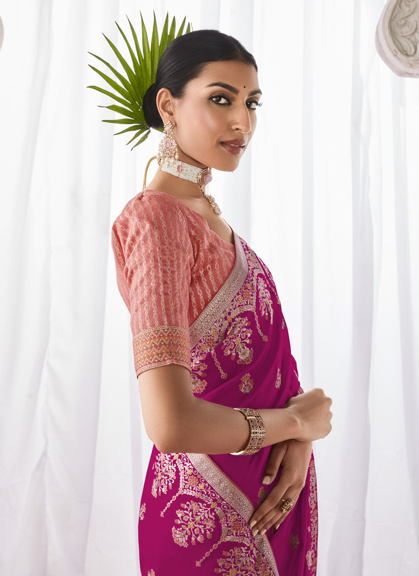 Rani Pink Kora Silk Meenakari Pallu Saree