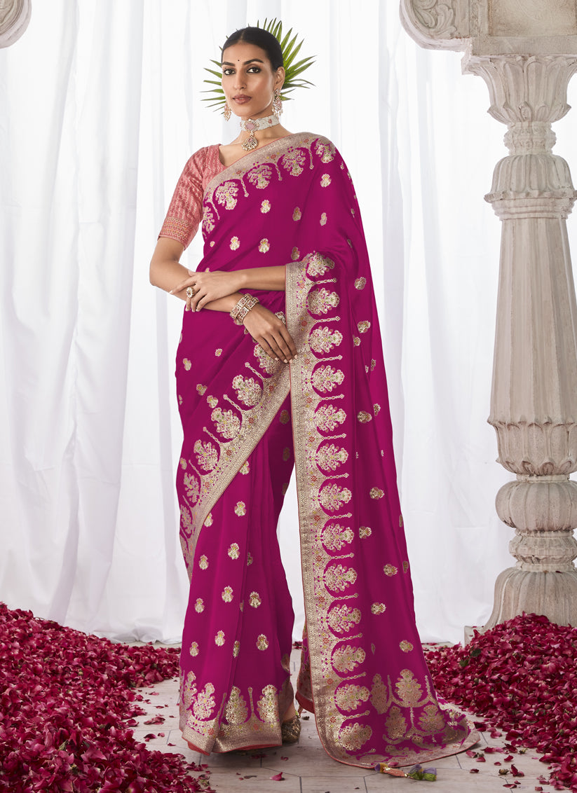 Rani Pink Kora Silk Meenakari Pallu Saree