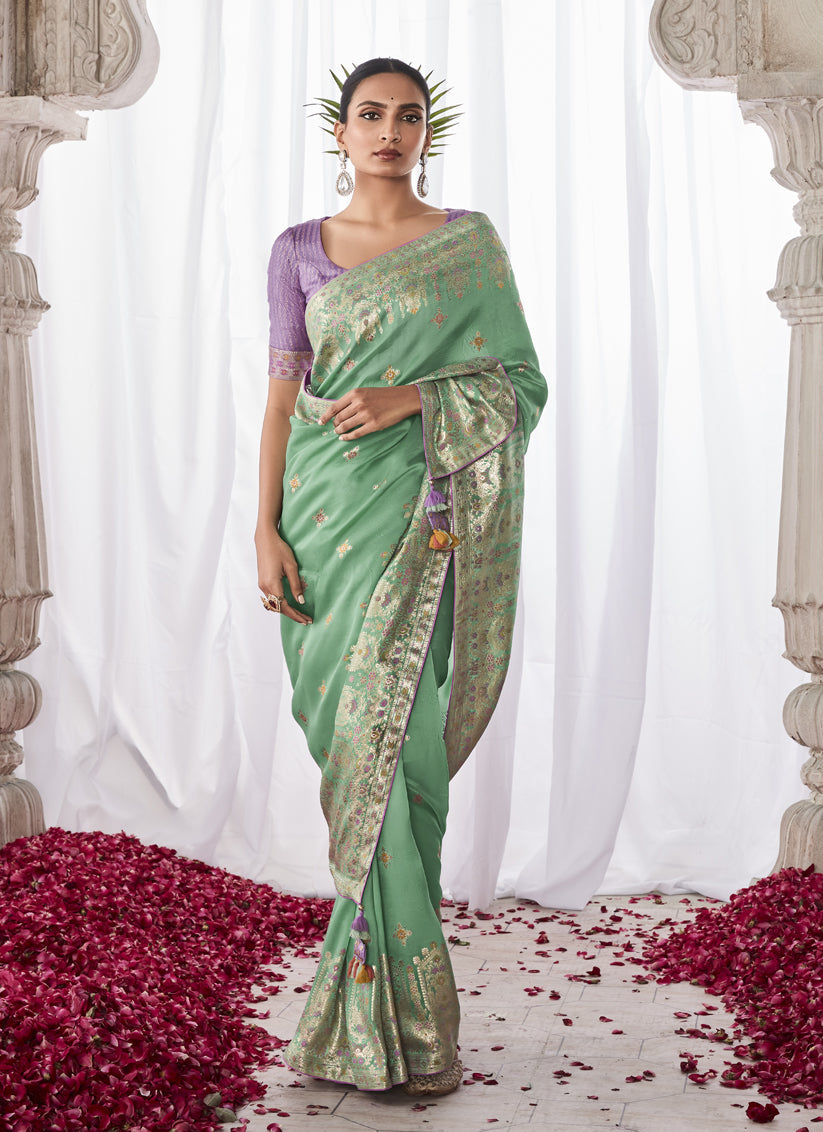 Mint Blue Kora Silk Meenakari Pallu Saree
