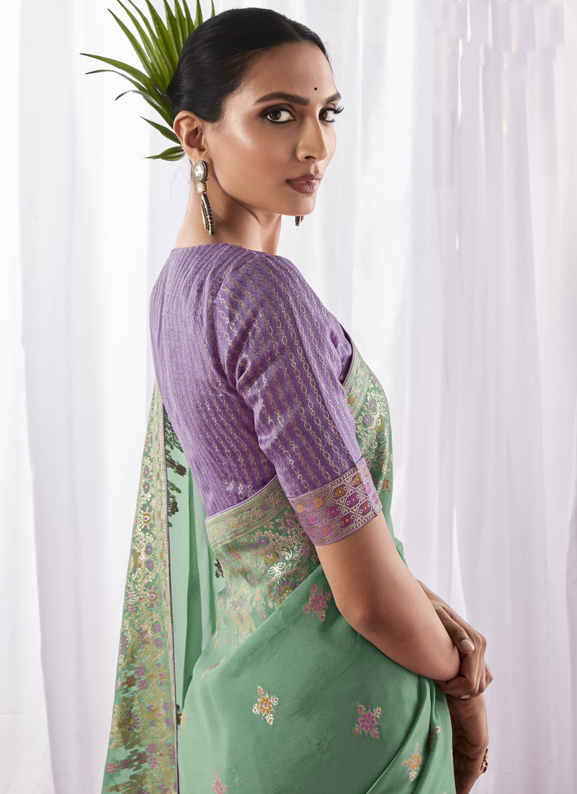 Mint Blue Kora Silk Meenakari Pallu Saree