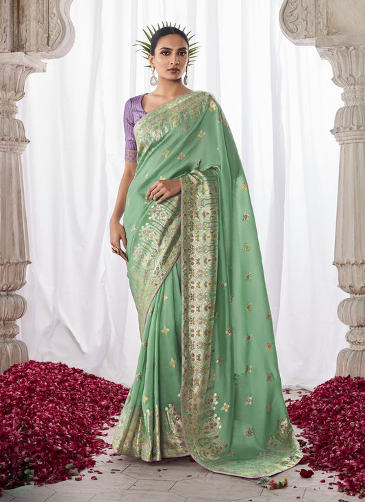 Mint Blue Kora Silk Meenakari Pallu Saree