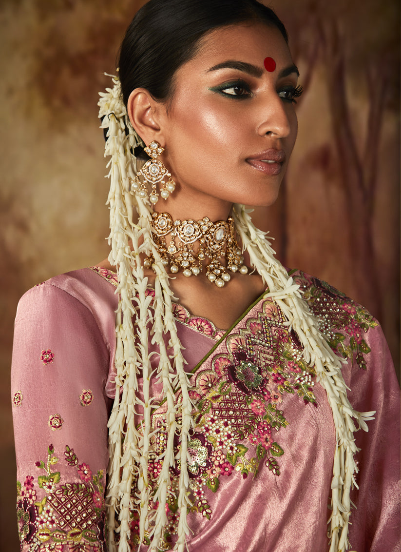 Blush Pink Silk Embroidered Saree