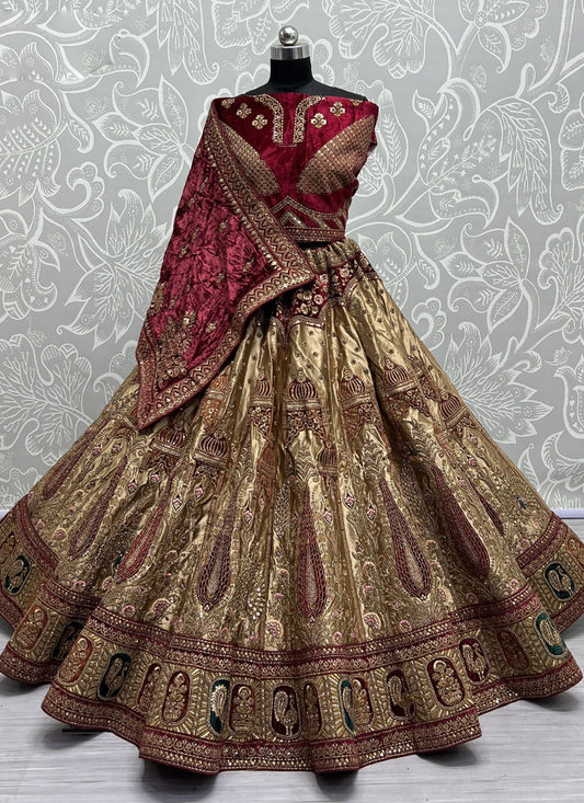 Beige Brocade Silk Heavy Designer Lehenga Choli Set