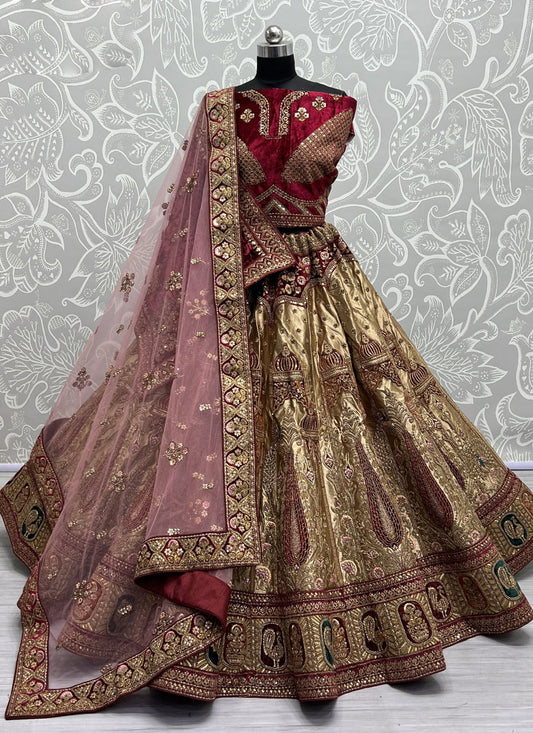 Beige Brocade Silk Heavy Designer Lehenga Choli Set