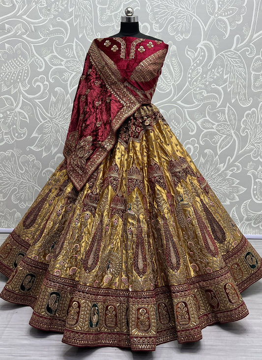 Mustard Yellow Brocade Silk Heavy Designer Lehenga Choli Set