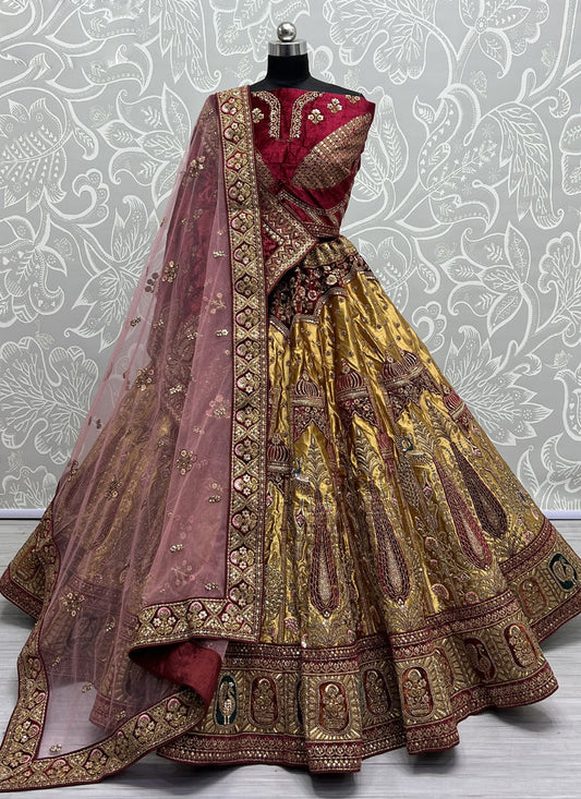 Mustard Yellow Brocade Silk Heavy Designer Lehenga Choli Set