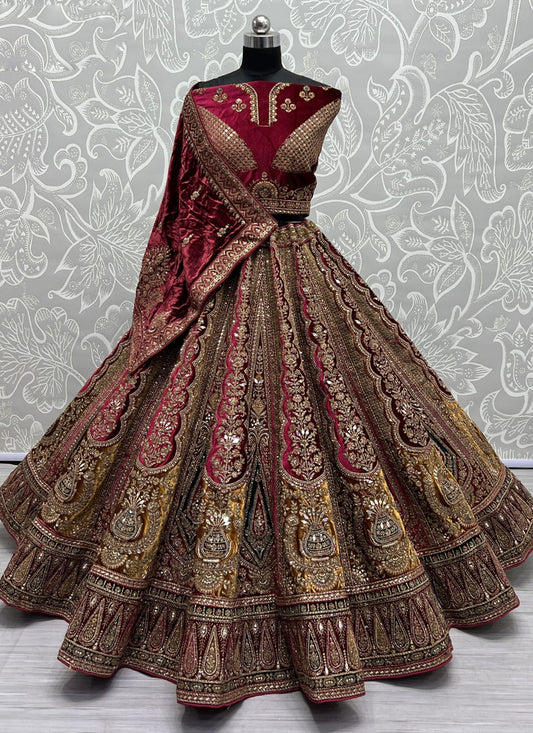 Mustard Yellow Velvet Heavy Designer Lehenga Choli Set