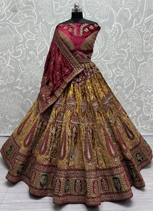 Mustard Yellow Velvet Heavy Designer Lehenga Choli Set