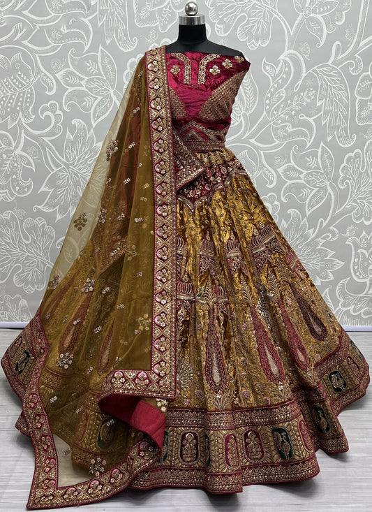 Mustard Yellow Velvet Heavy Designer Lehenga Choli Set