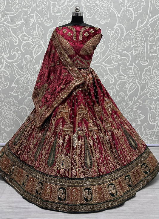 Maroon Velvet Heavy Designer Lehenga Choli Set