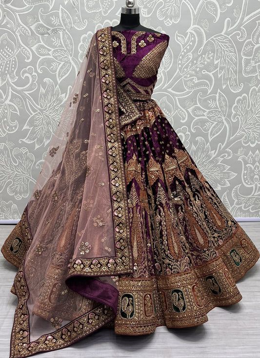 Purple Velvet Heavy Designer Lehenga Choli Set