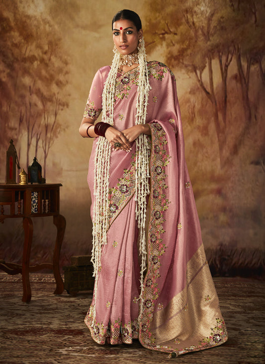 Blush Pink Silk Embroidered Saree