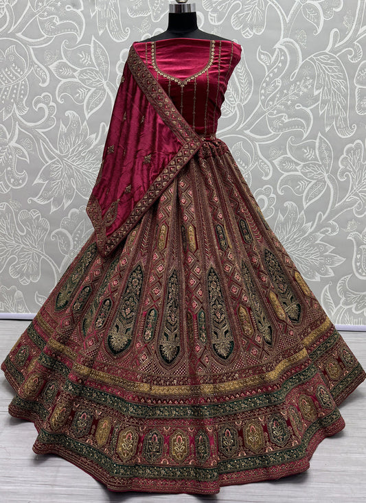 Raspberry Pink Velvet Designer Lehenga Choli Set