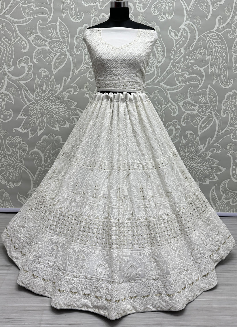 White Georgette Heavy Designer Lehenga Choli Set