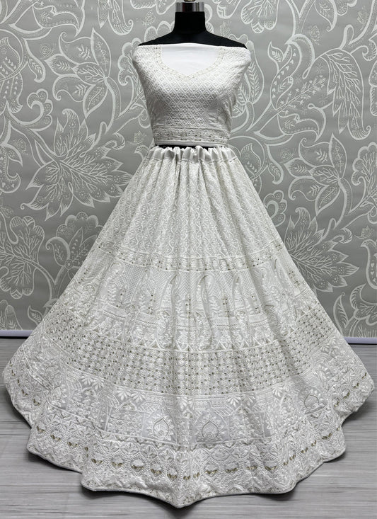 White Georgette Heavy Designer Lehenga Choli Set
