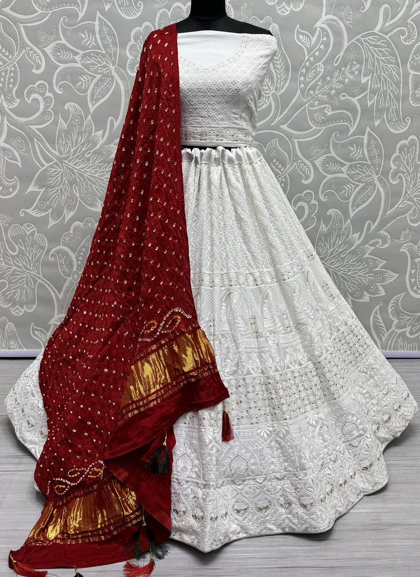 White Georgette Heavy Designer Lehenga Choli Set
