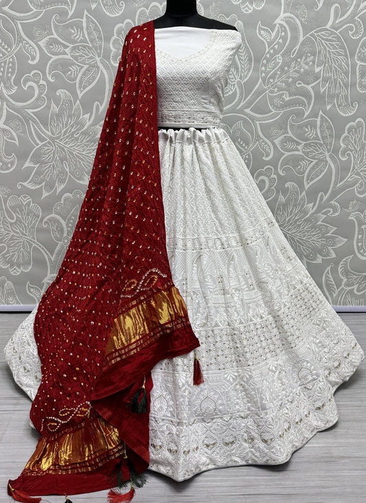 White Georgette Heavy Designer Lehenga Choli Set
