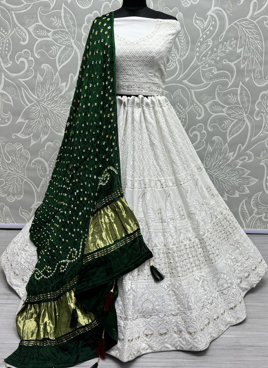 White Georgette Heavy Designer Lehenga Choli Set