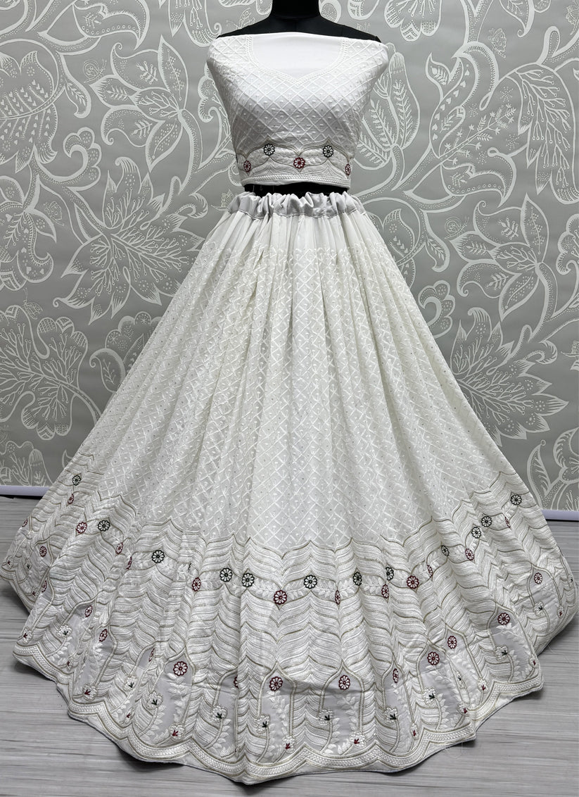 White Georgette Heavy Designer Lehenga Choli Set