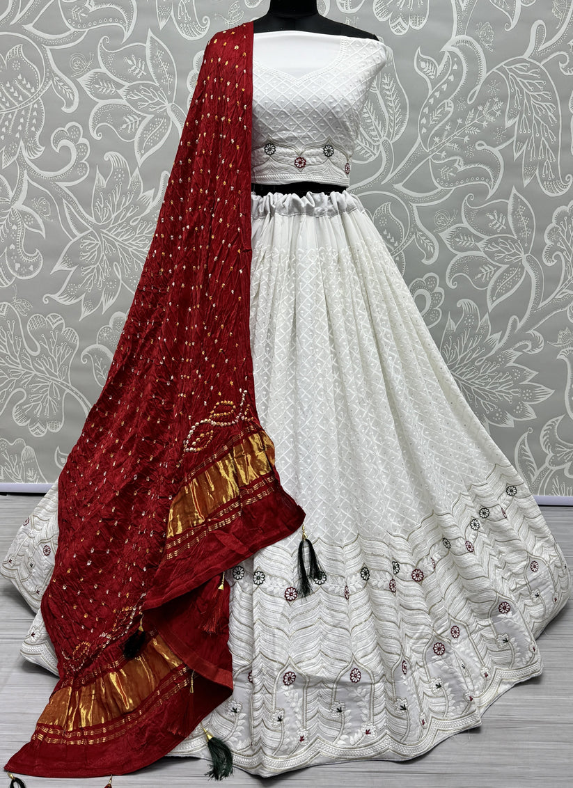 White Georgette Heavy Designer Lehenga Choli Set