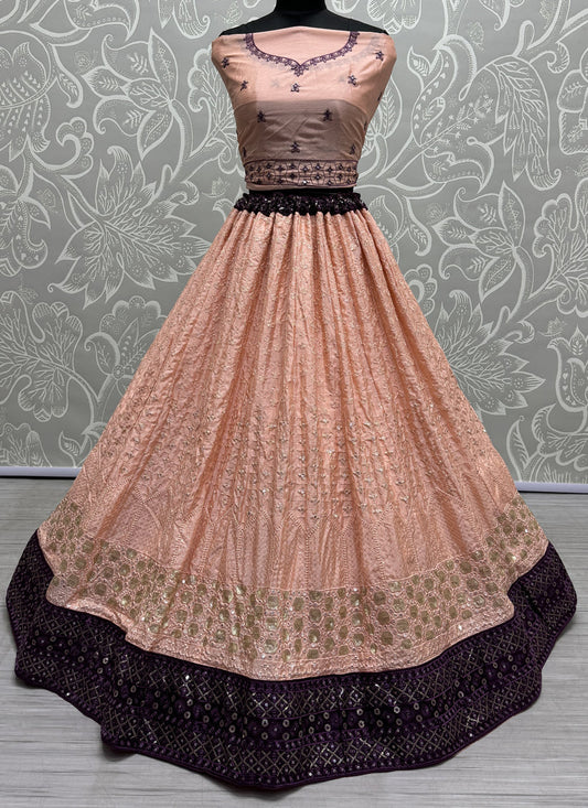 Peach Georgette Embroidered Wedding Lehenga Choli