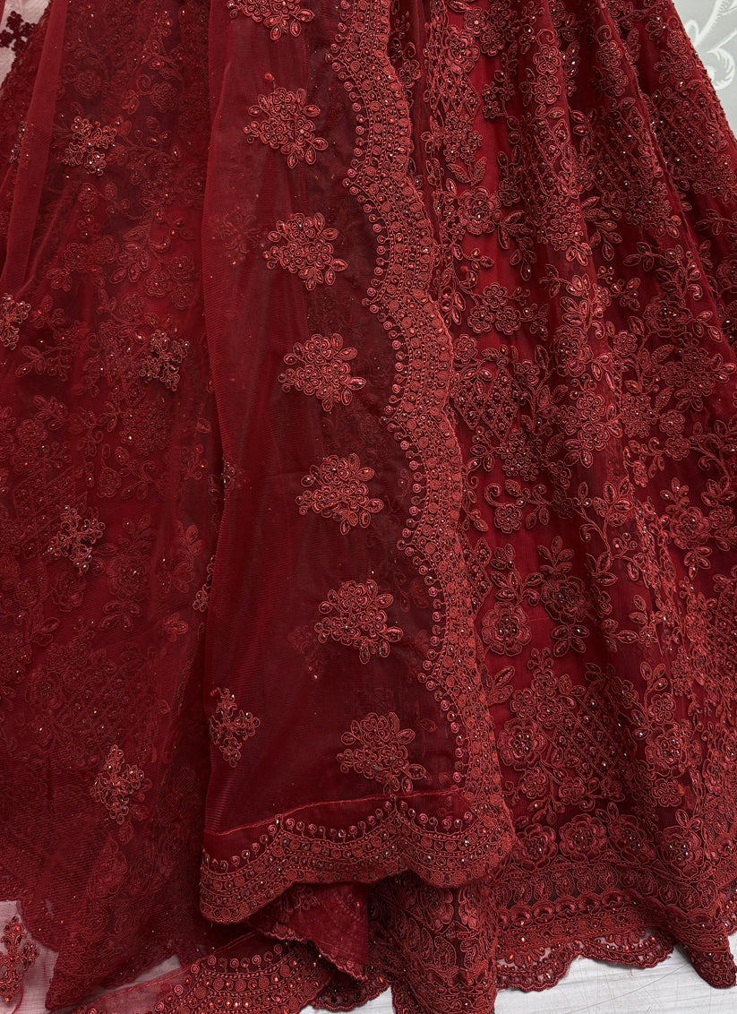 Maroon Heavy Net Embroidered Designer Lehenga Choli