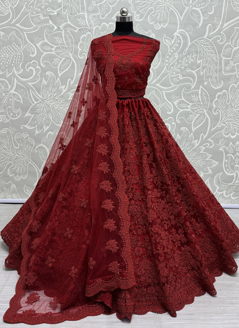 Maroon Heavy Net Embroidered Designer Lehenga Choli