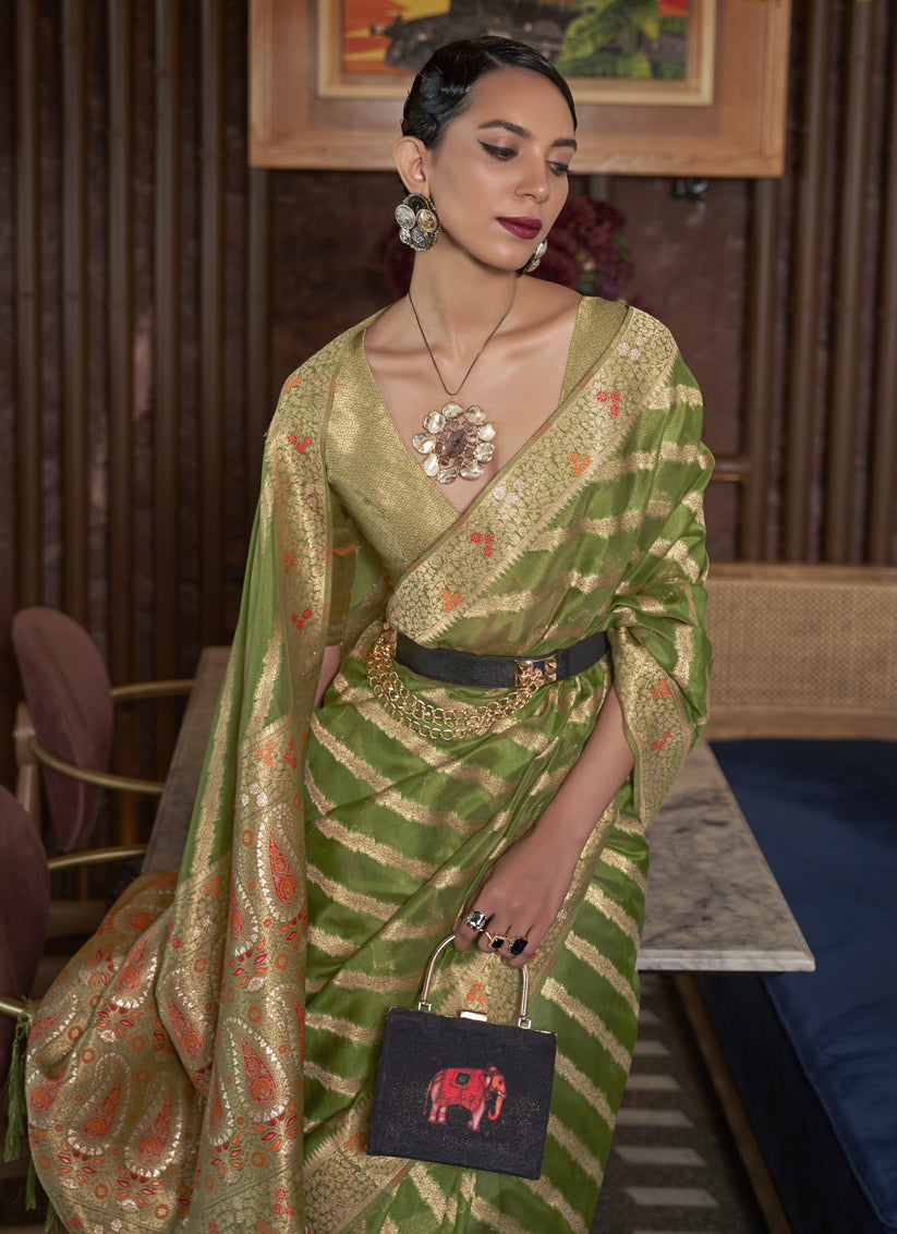 Rama Green Organza Handloom Woven Saree