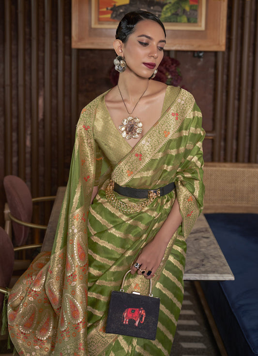 Rama Green Organza Handloom Woven Saree