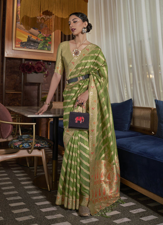 Rama Green Organza Handloom Woven Saree