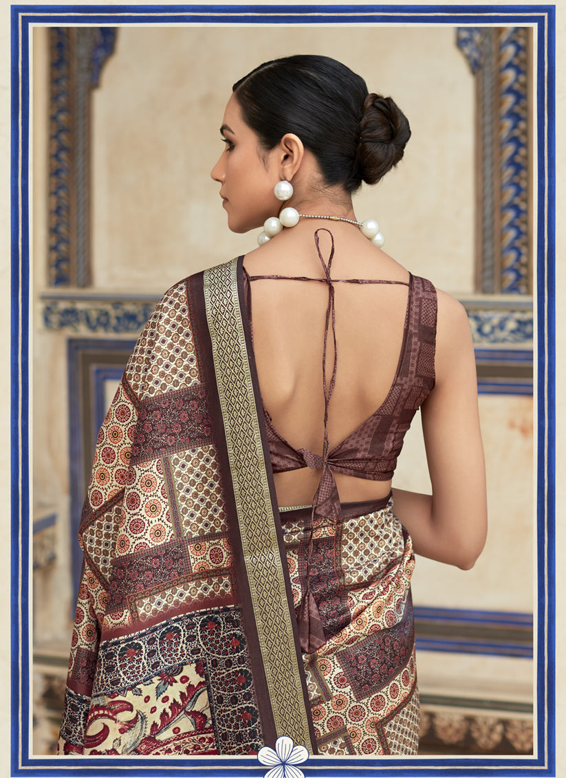 Brown Dola Viscose Partywear Saree