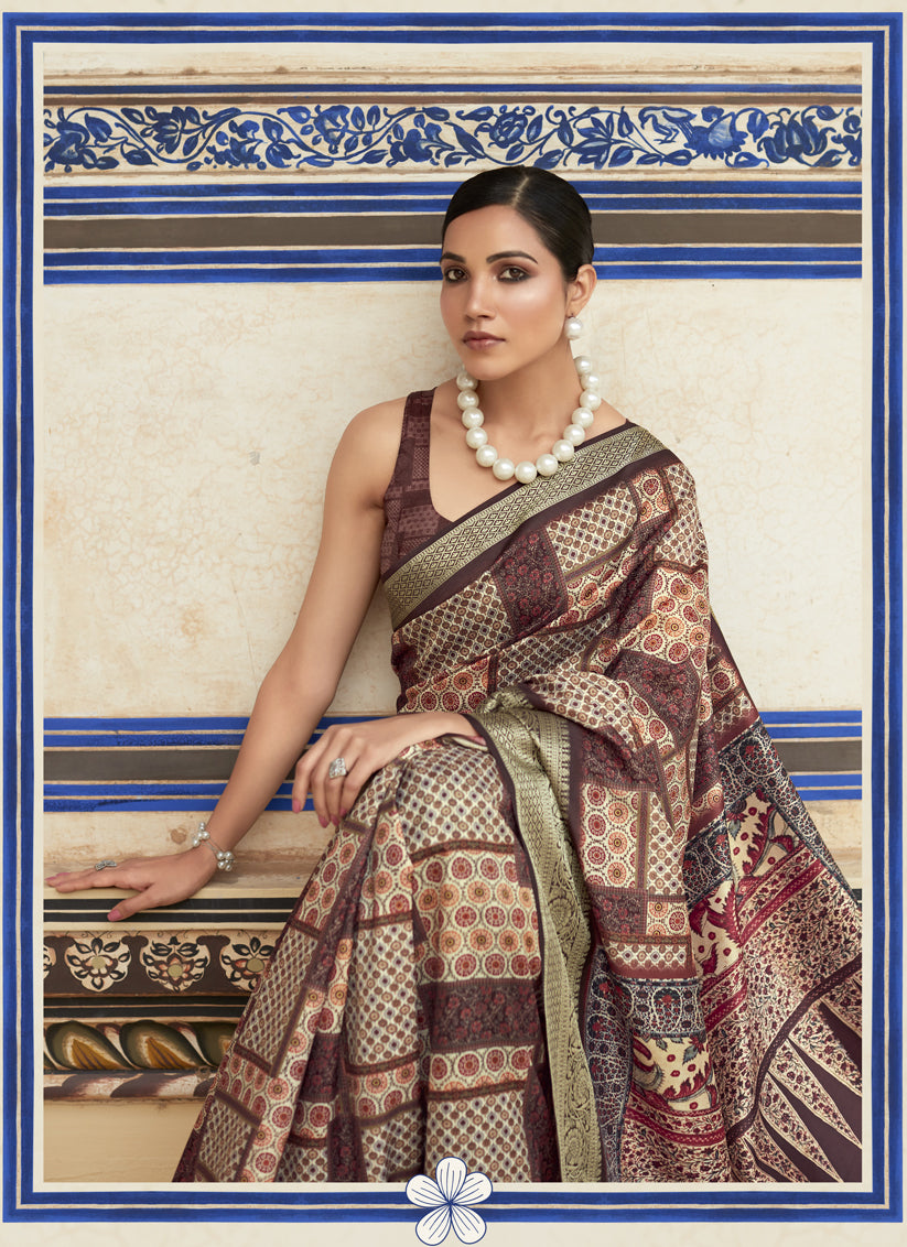 Brown Dola Viscose Partywear Saree