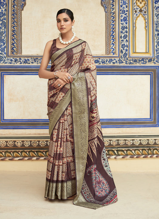 Brown Dola Viscose Partywear Saree