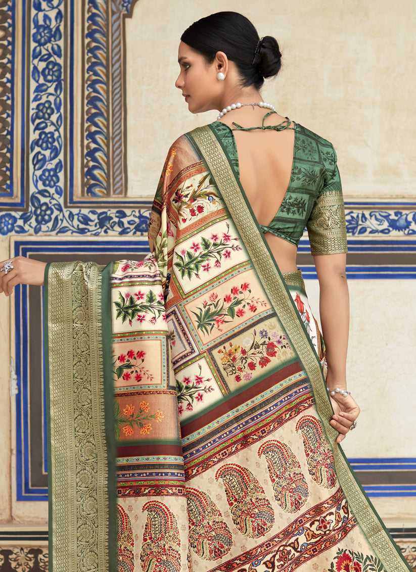 Cream Dola Viscose Partywear Saree