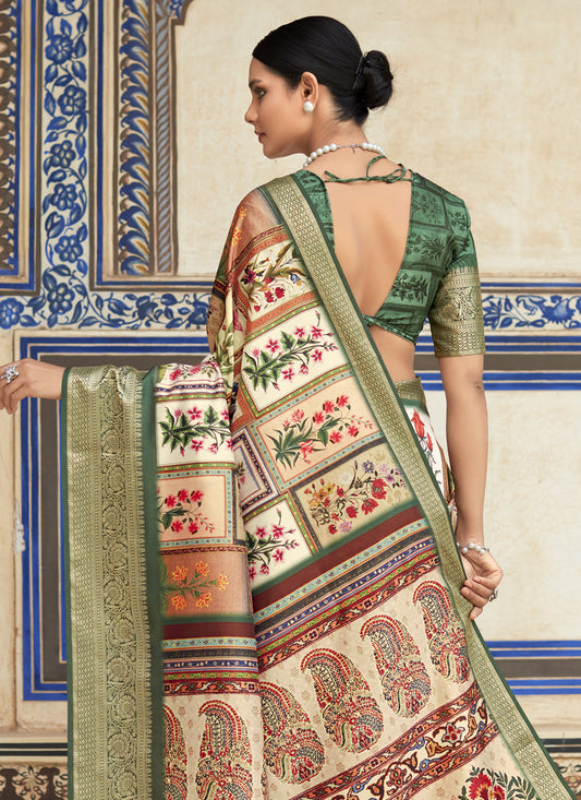 Cream Dola Viscose Partywear Saree