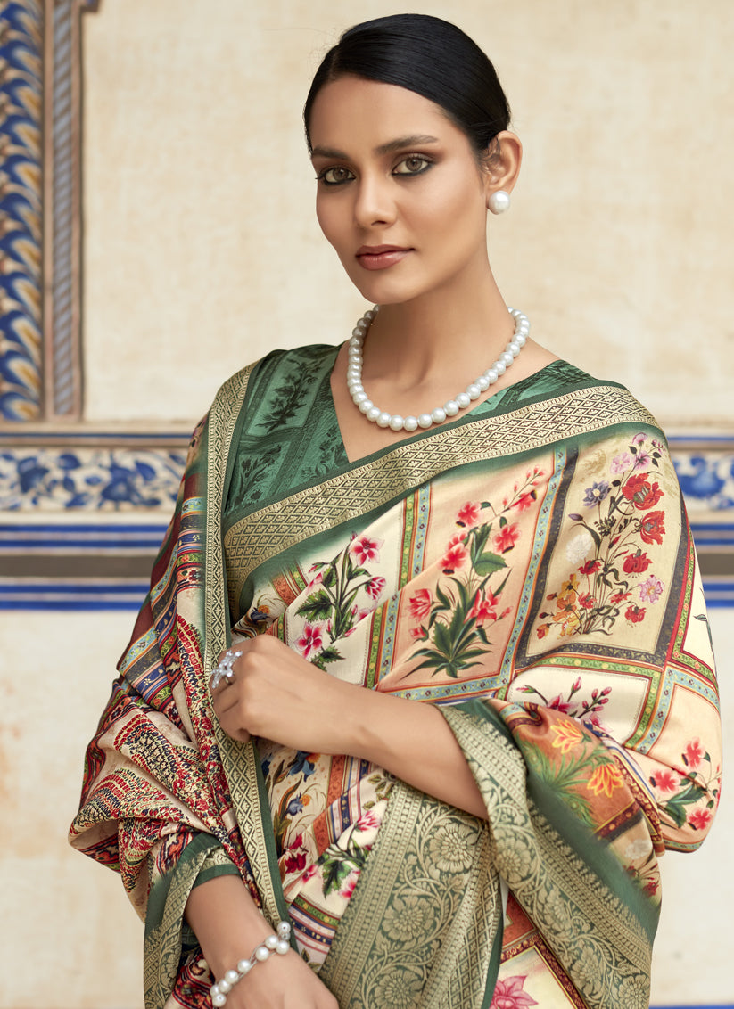 Cream Dola Viscose Partywear Saree