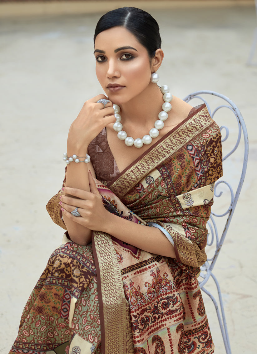 Beige Dola Viscose Partywear Saree