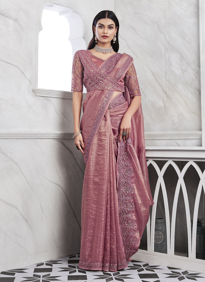 Dusty Pink Saree with Embroidered Blouse