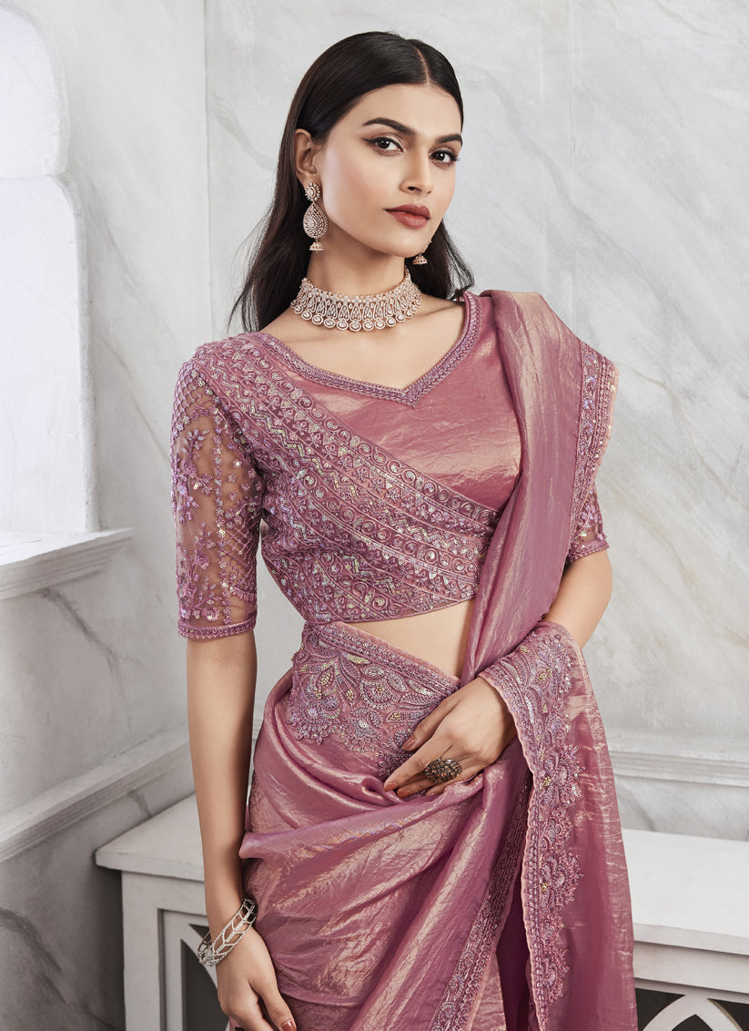 Dusty Pink Saree with Embroidered Blouse