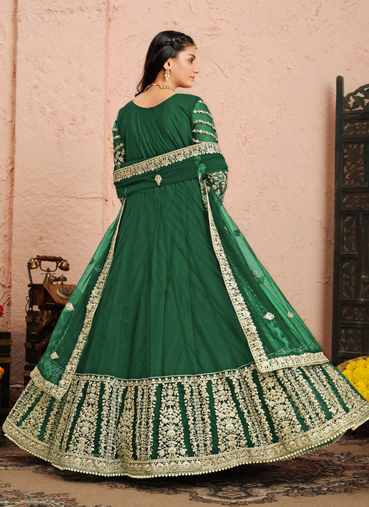 Impeccable Green Net Heavy Embroidered Anarkali Suit