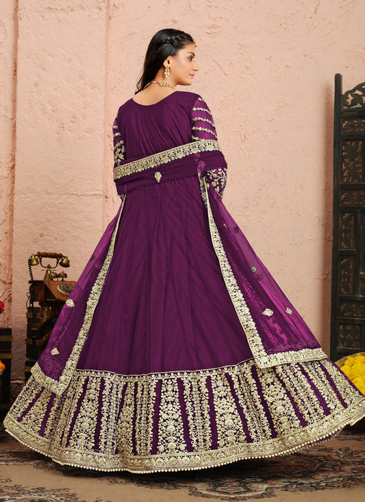 Delightful Purple Net Heavy Embroidered Anarkali Suit