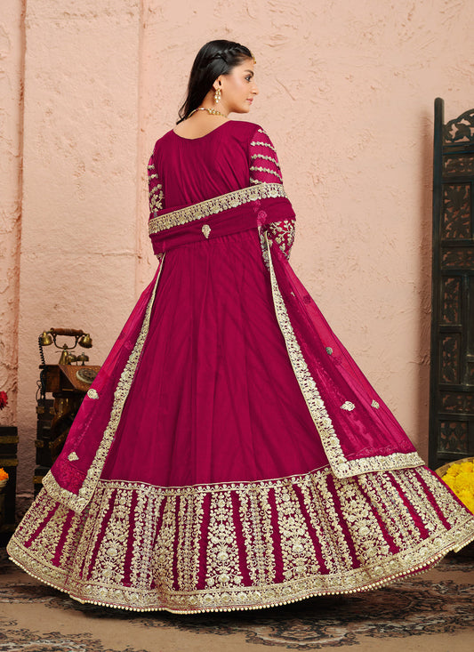 Bewitching Maroon Net Heavy Embroidered Anarkali Suit