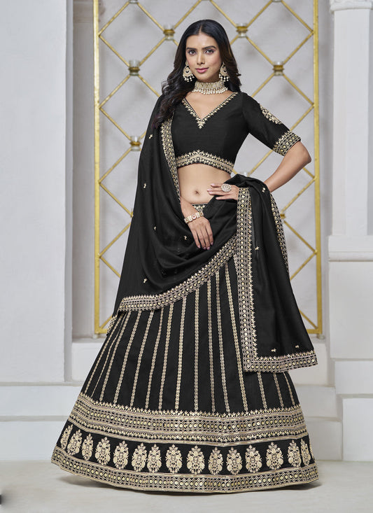 black art silk embroidered lehenga choli for wedding