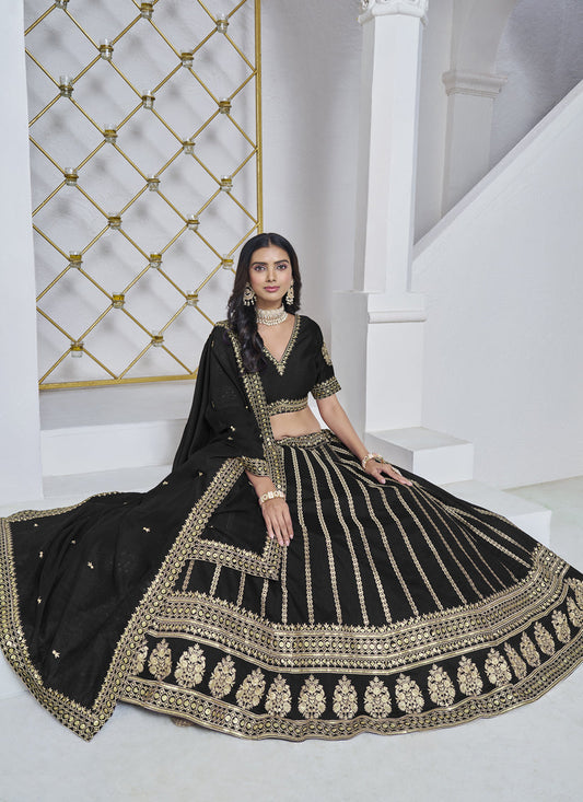 black art silk embroidered lehenga choli for wedding