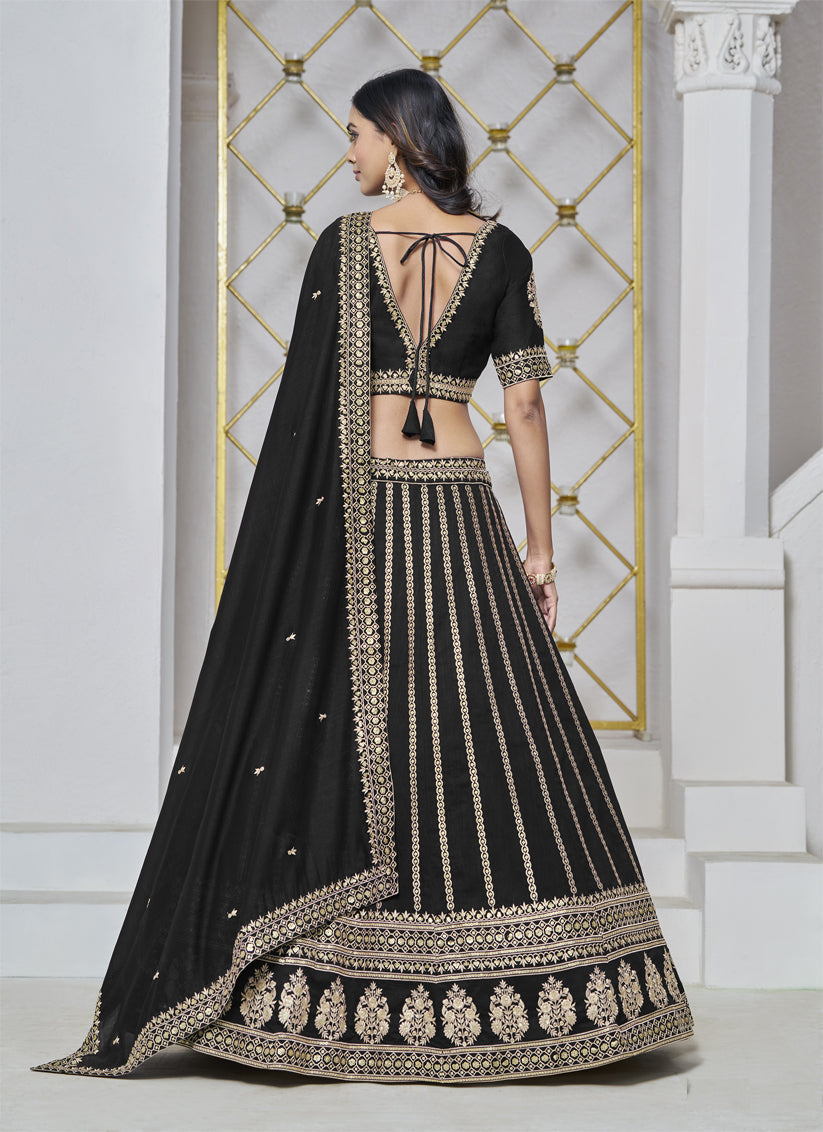 black art silk embroidered lehenga choli for wedding