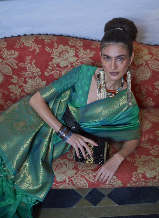 Rama Green Handloom Silk Weaving Saree
