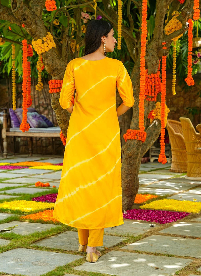 Lemon Yellow Muslin Plus Size Kurti with Bottom