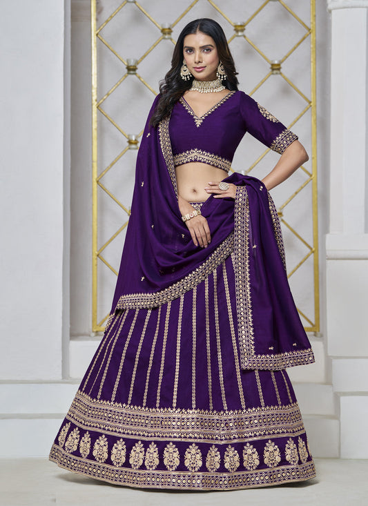 eggplant art silk embroidered lehenga choli for wedding
