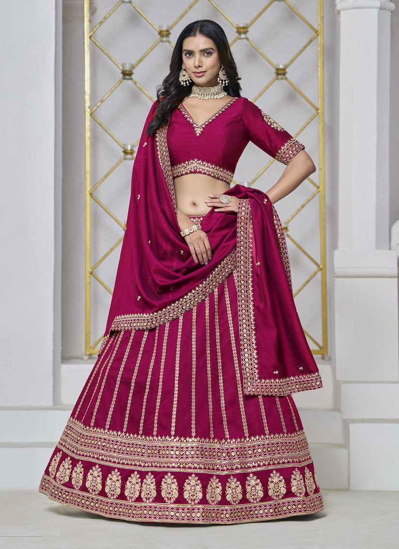 raspberry pink art silk embroidered lehenga choli for wedding